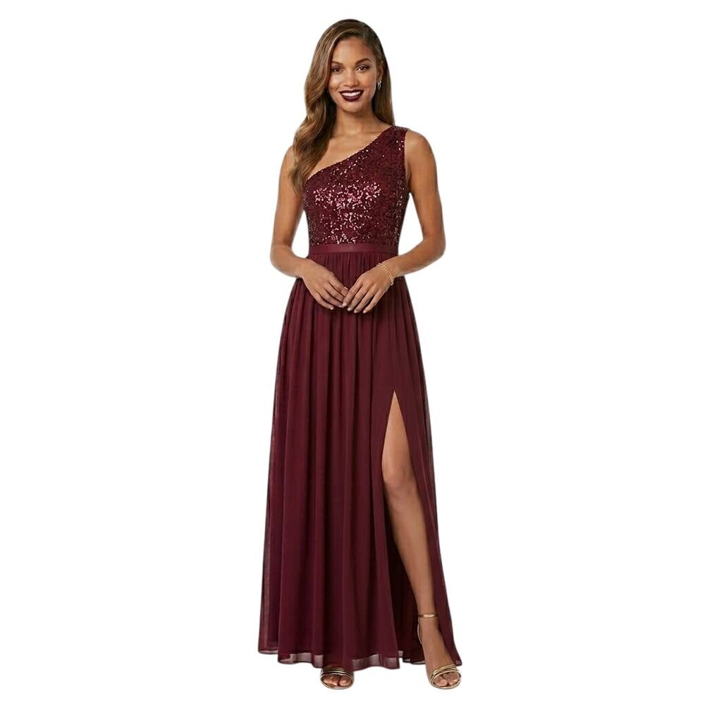 David's Bridal One Shoulder Sequin Chiffon Style f17063s NWT Size 6